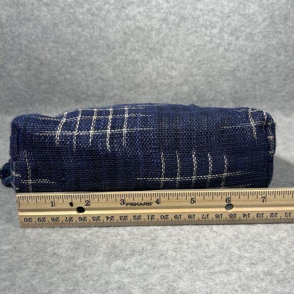 Pushi Blue Tweed Timber Handle Frame Clutch Detachable Strap Magnetic Closure - Picture 14 of 16